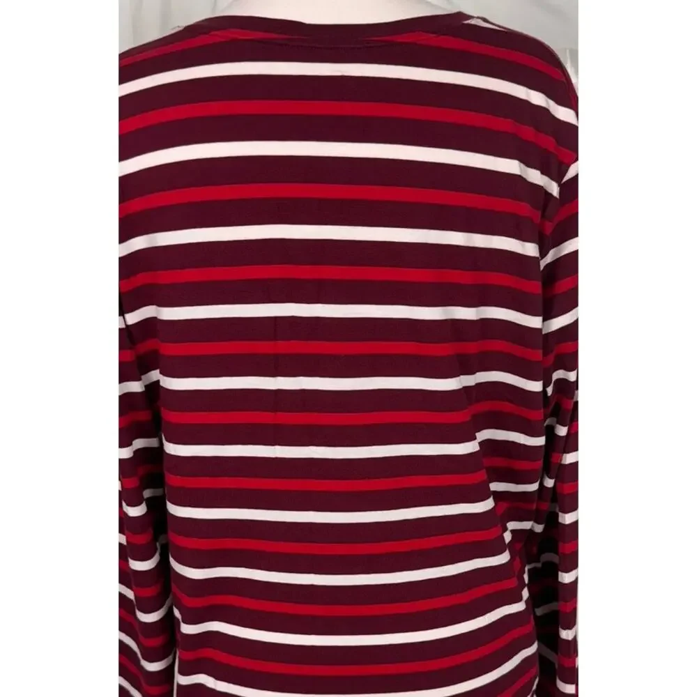 Lands' End Large 14-16 Relaxed Fit Supima Cotton Striped V Neck Long Sleeve T